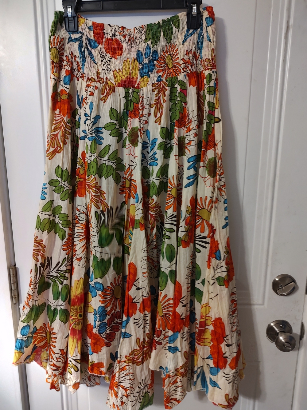 Women's Floral Tiered Maxi Skirt - Cream with Orange & Green Print - Picture 2 of 6